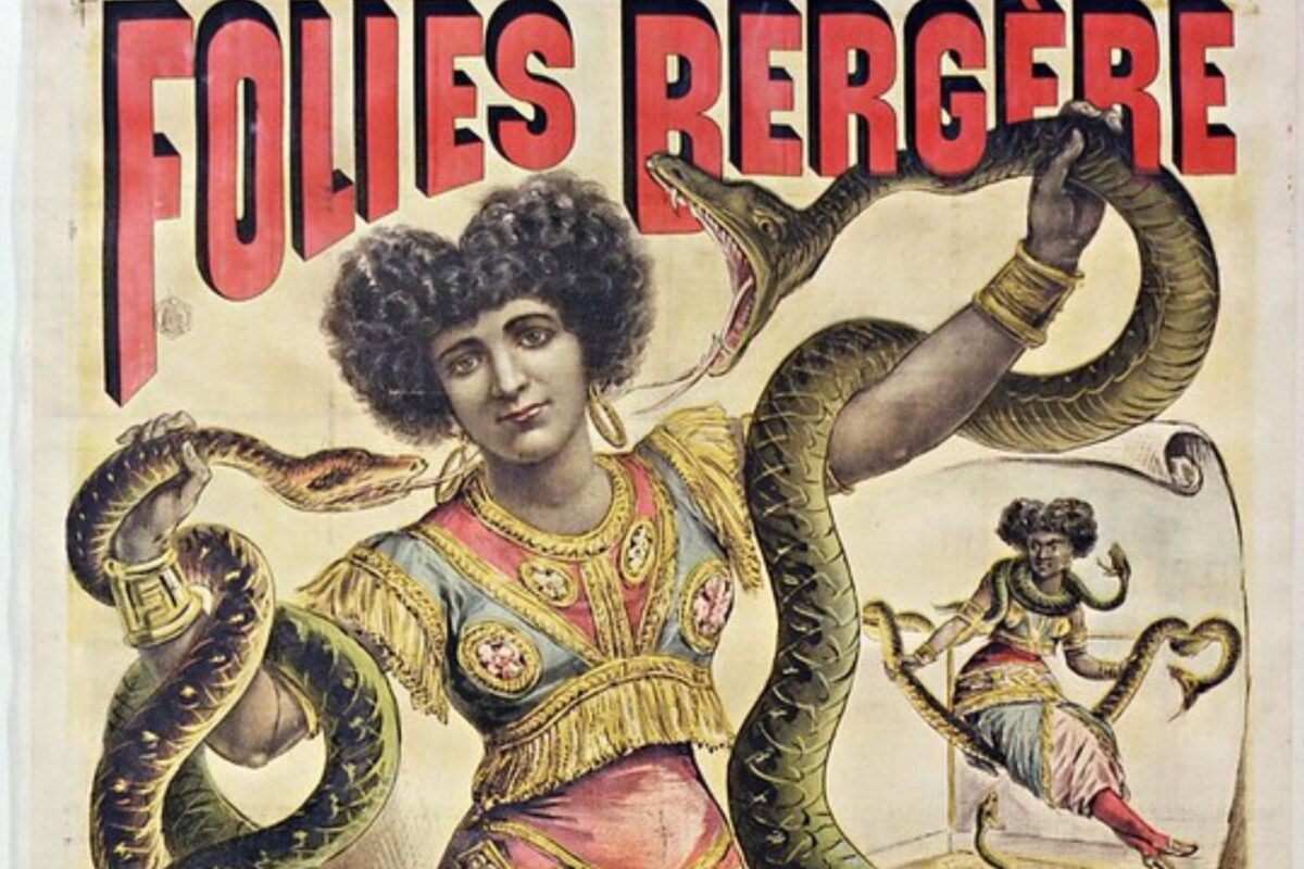 Advertising poster for Folies-Bergère. Nala Damajanti charmeuse hindoue. F Appel Lithographer 1895