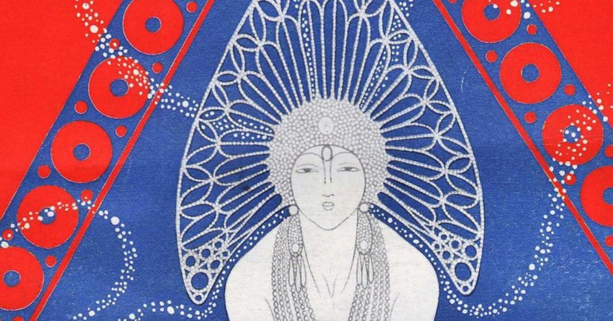 Going Postal Detail of Harper's Bazar cover for February 1921 by Erté. Public Domain Thanks WikiMedia.