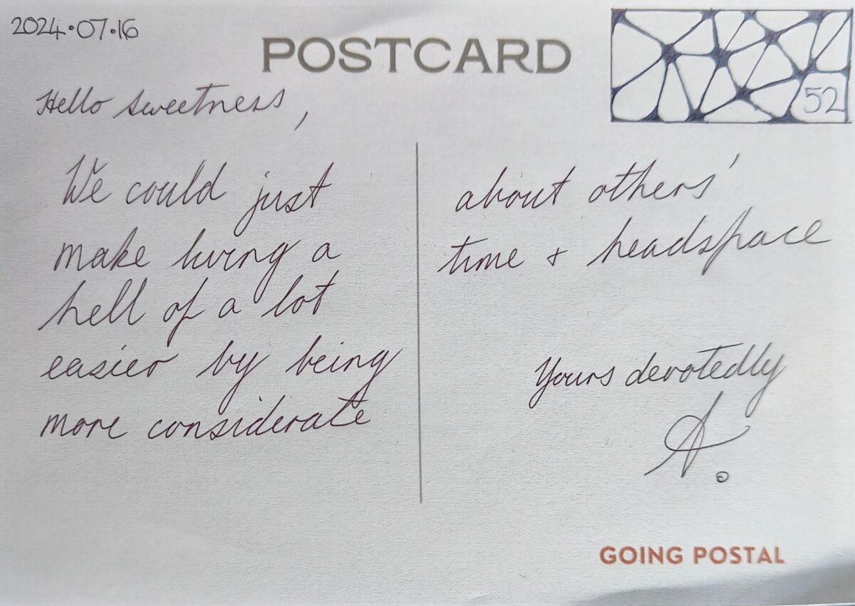 Going Postal Handwritten Postcard 52