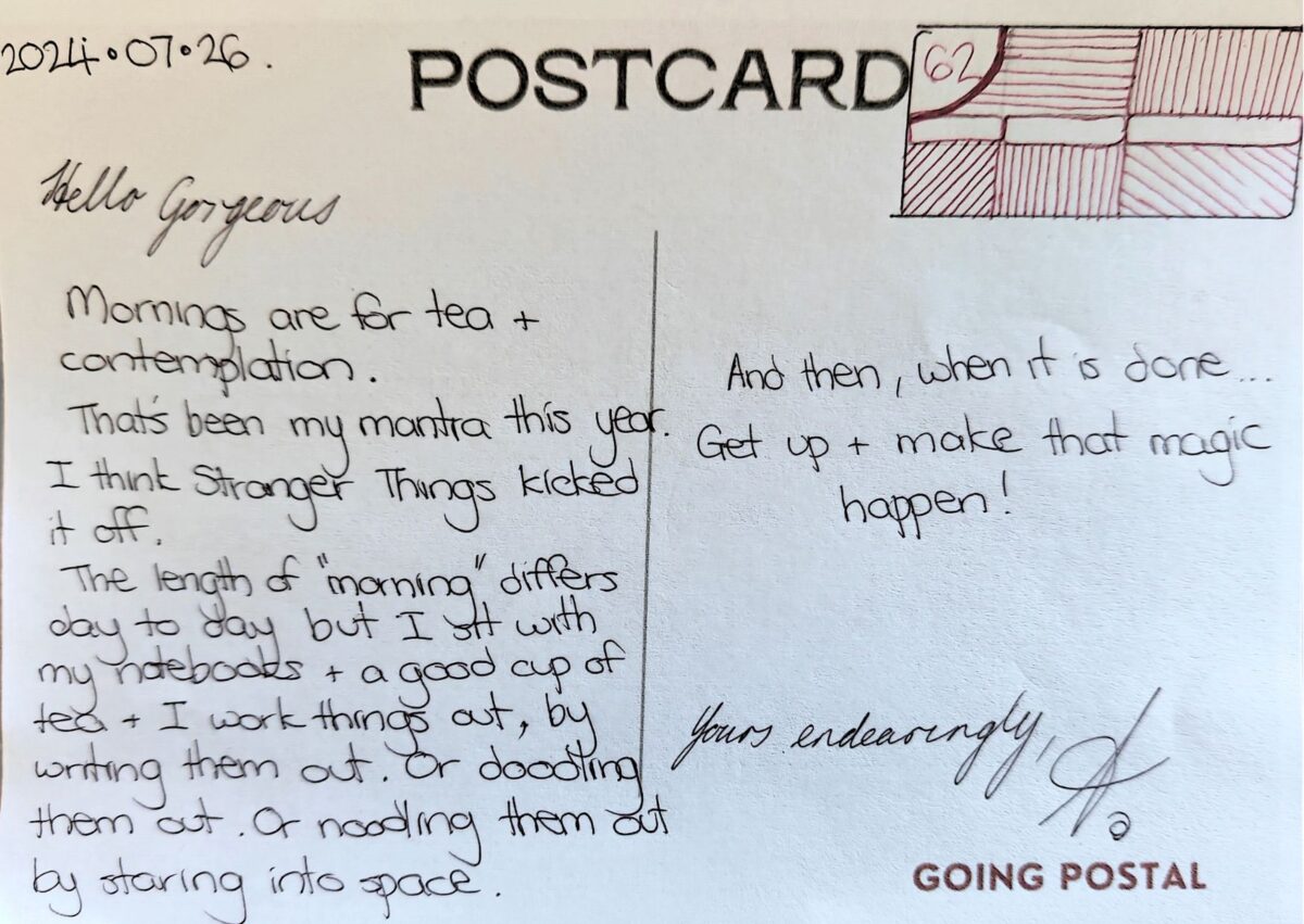 Going Postal Handwritten postcard from me to you 62 Tea & Contemplation