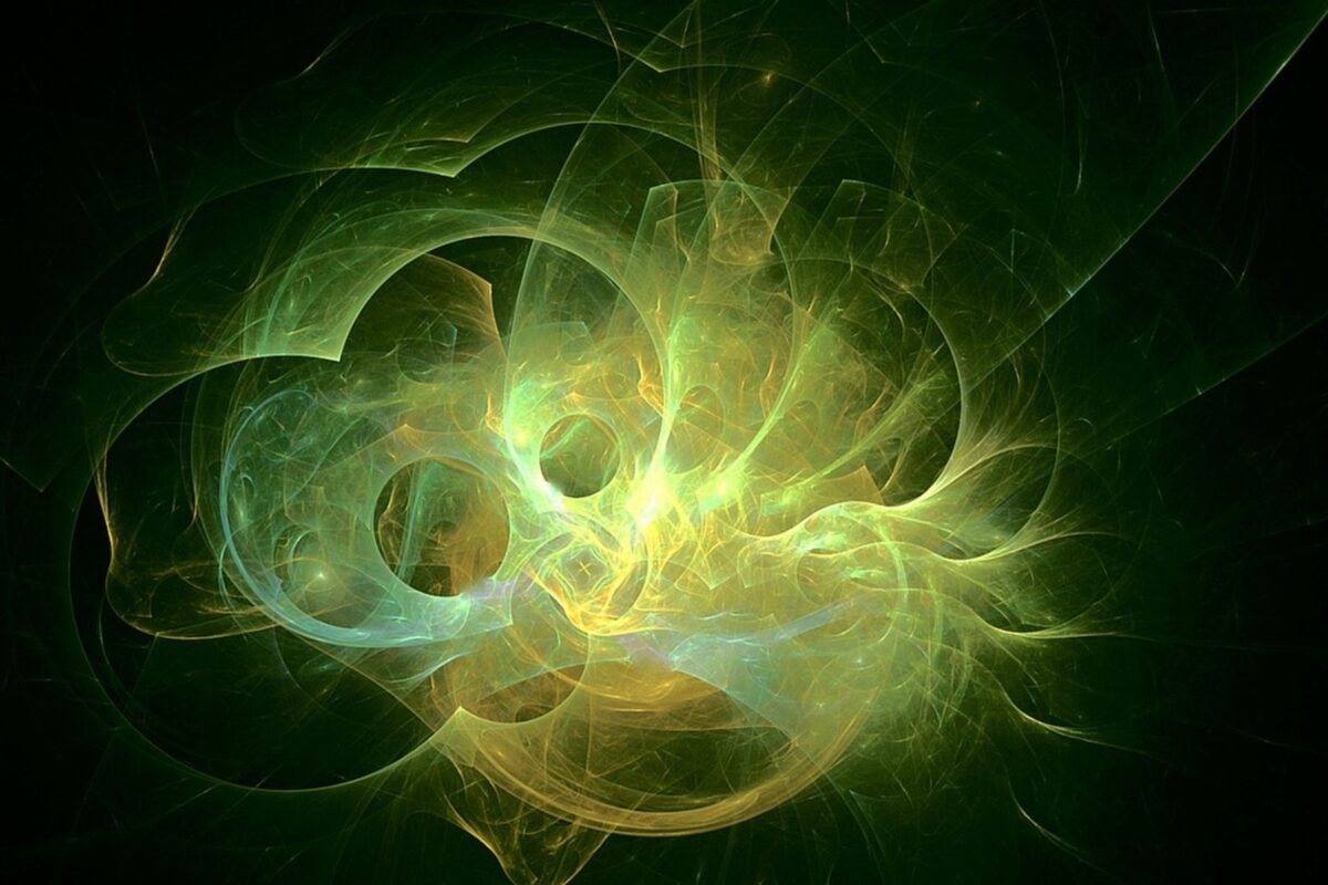 The effect of the dark. the effect of the hard dark. fragment / A computer generated image of a green and yellow flower / Public domain